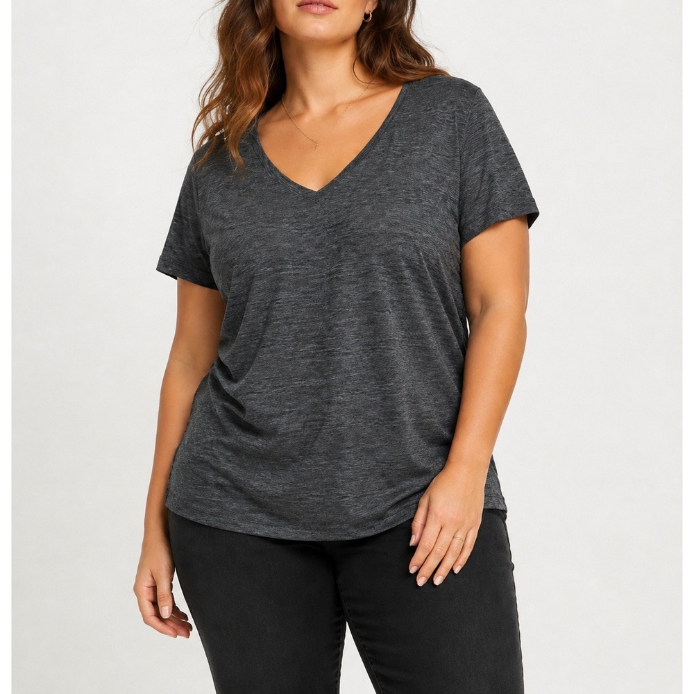 SPX Womens V Neck Activewear T Shirt Gray Space Dye Short Sleeve XL NWT